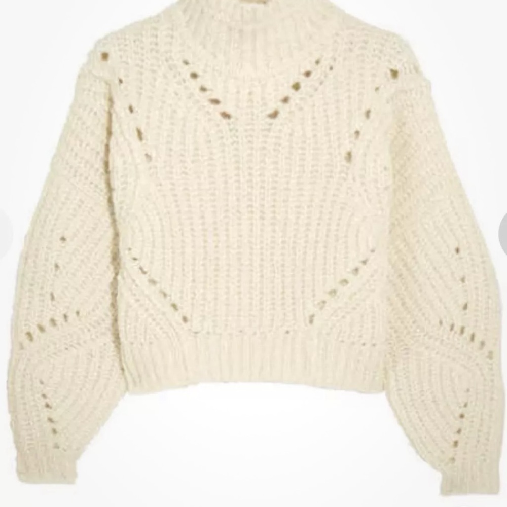 Isabel Marant Farren Cropped Sweater Chunky Knit Rib Trim Mock Neck